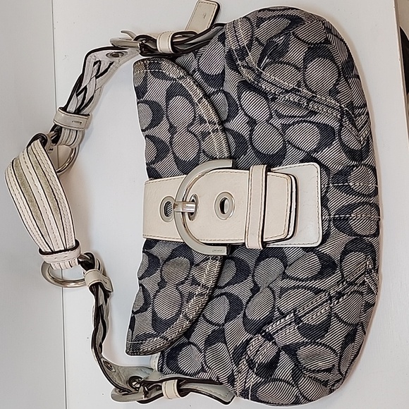 Coach Y2K Soho shoulder bag monogram canvas buckle closure braided strap Navy - Picture 16 of 16